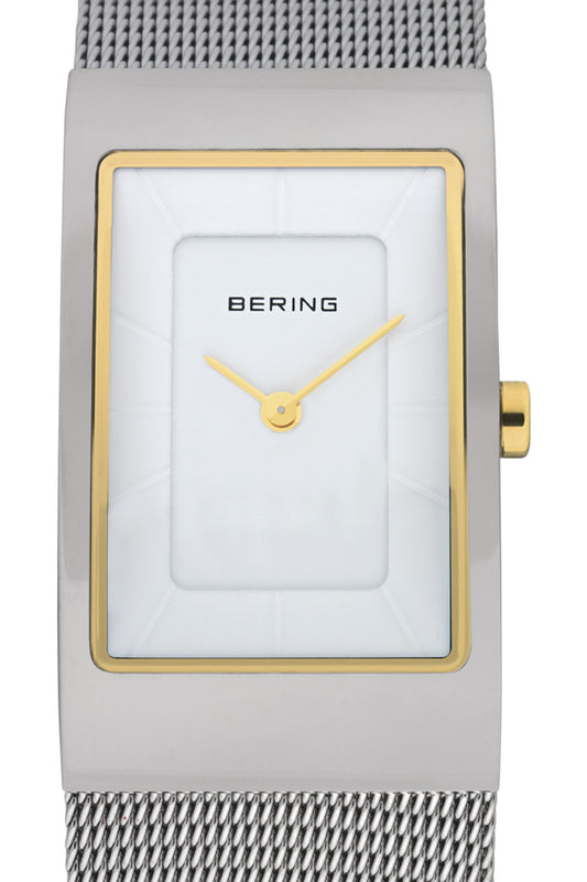 Bering Classic 38mm Polished White Dial Silver Stainless Steel Mesh Strap Watch