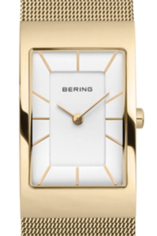 Bering Classic 38mm Polished Gold Gold Dial Stainless Steel Mesh Strap Watch