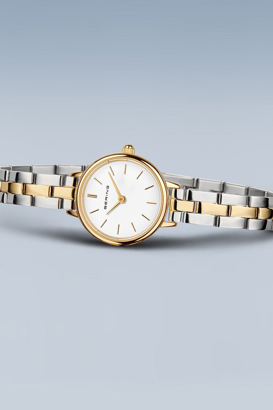 Bering Classic Ladies 26mm White Dial Two Tone Metal Strap Watch