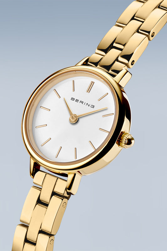 Bering Classic Ladies 26mm White Dial Gold Strap Watch