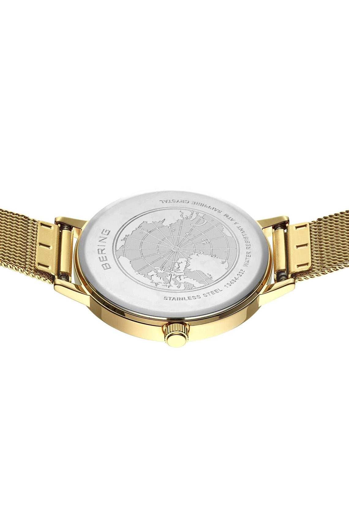 Bering Classic Ladies 34mm Round Gold Case Gold Mesh Strap Watch