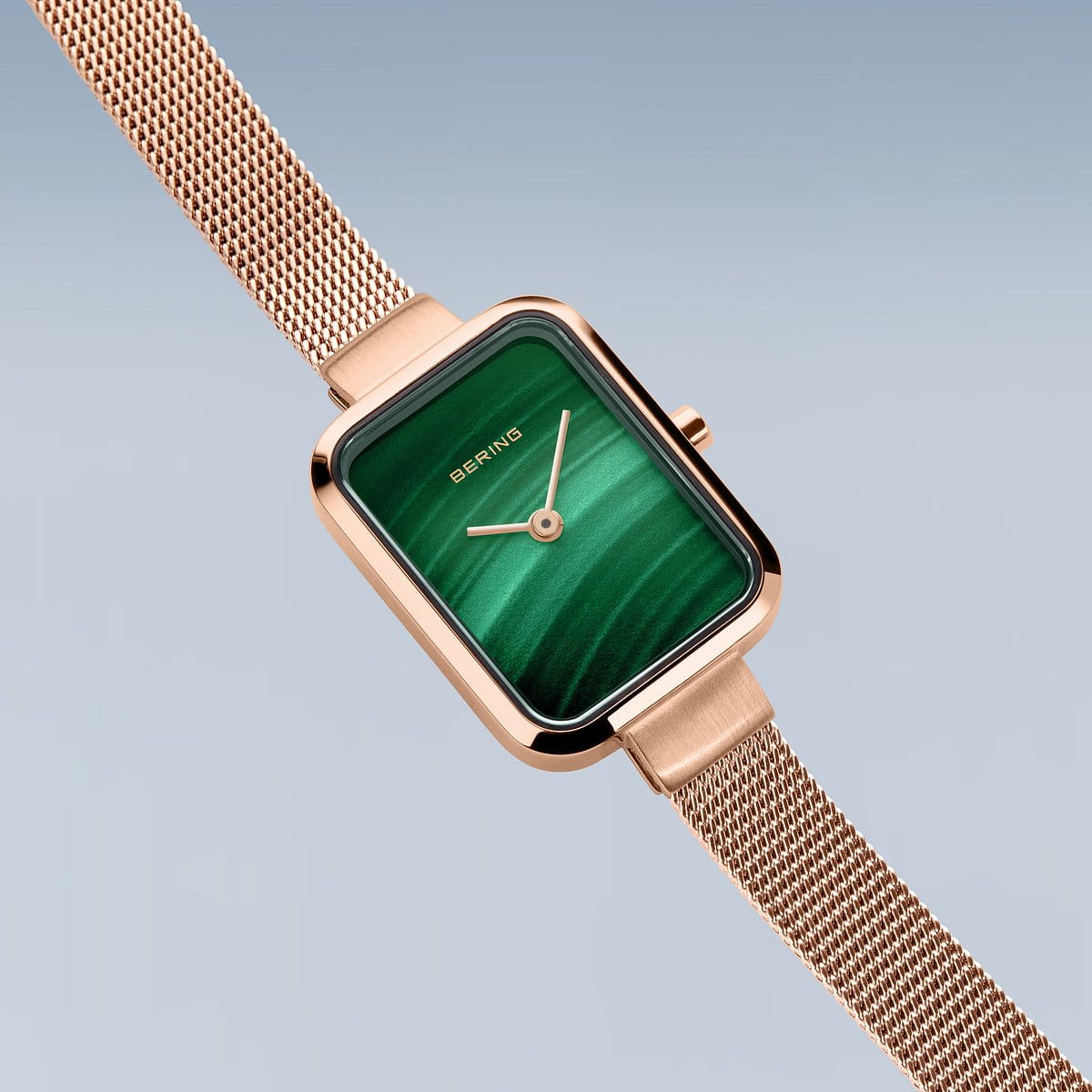 Bering Petite Square 35mm Rose Gold Milanese Strap Watch