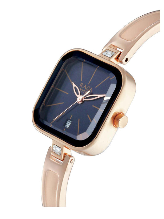 Titan Raga Viva Blue Dial With Rose Gold Metal Strap Watch for Women