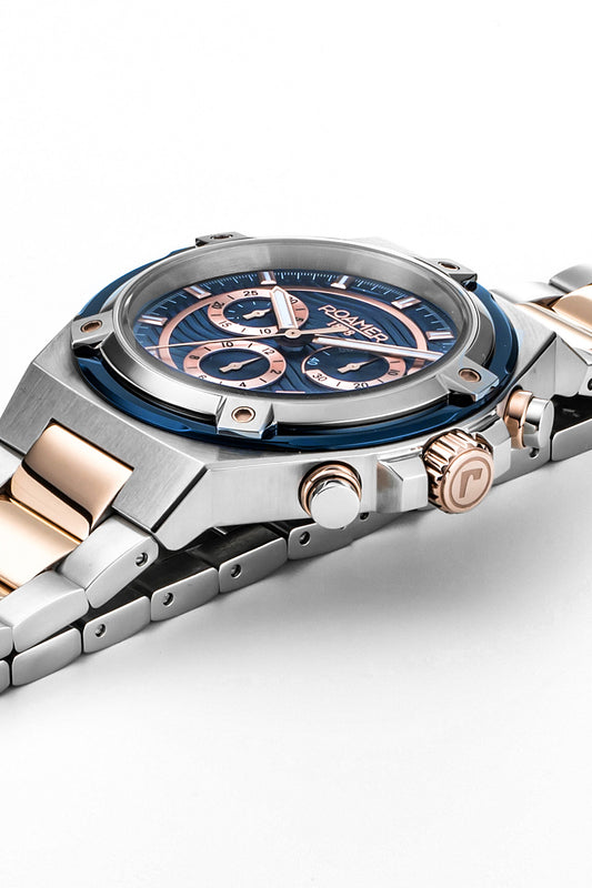 Roamer Tempomaster Chronograph 42mm Blue Dial Two Tone Stainless Steel Strap Watch