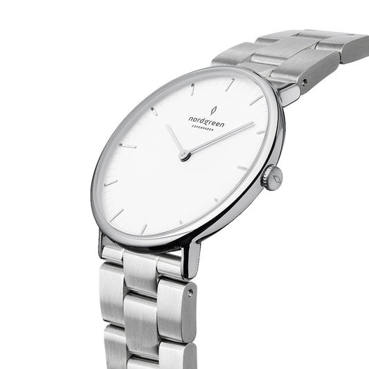 Nordgreen Native 36mm 3 Link Silver Watch