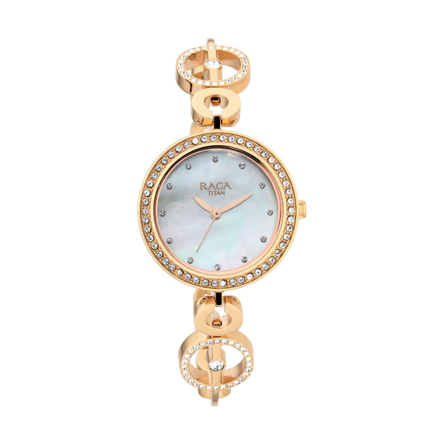 Titan Raga Mother of Pearl Dial Women Rose Gold Pearl Case Watch With Metal Strap for Women