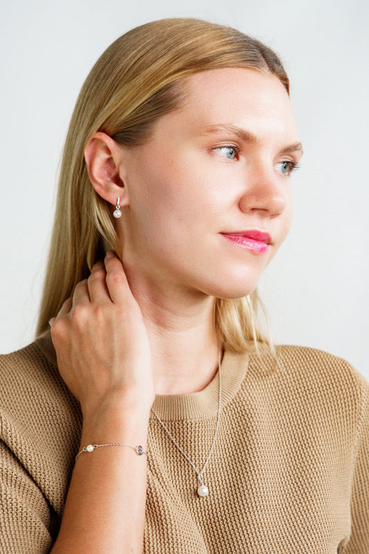 ADAGIO EFFORTLESS GLOW BAR DANGLE PEARL EARRINGS SILVER