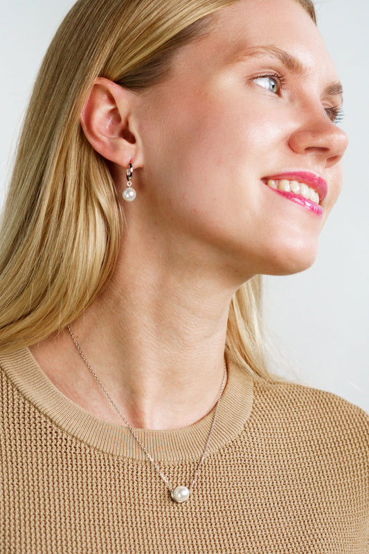 ADAGIO NINE-2-FIVE PEARL HOOP EARRINGS SILVER