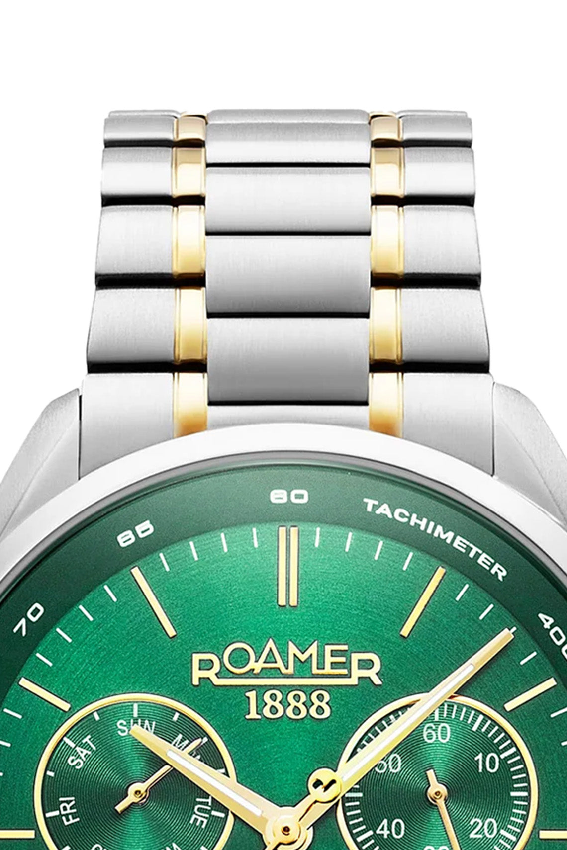 Roamer Pro Chrono 43.5mm Green Dial Two Tone Stainless Steel Strap Watch