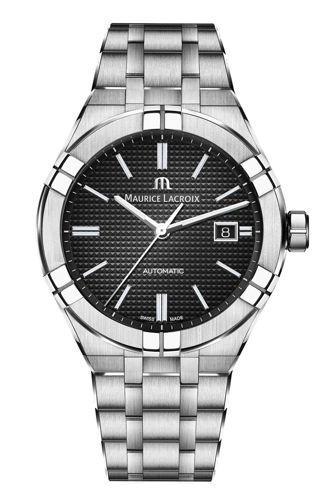 Maurice Lacroix 42mm Black Dial Easy Change Black Leather and Stainless Steel Strap Watch
