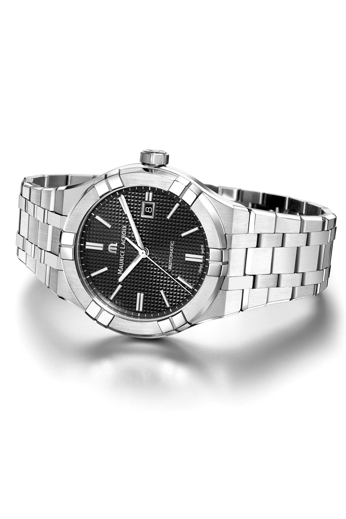 Maurice Lacroix 42mm Black Dial Easy Change Black Leather and Stainless Steel Strap Watch