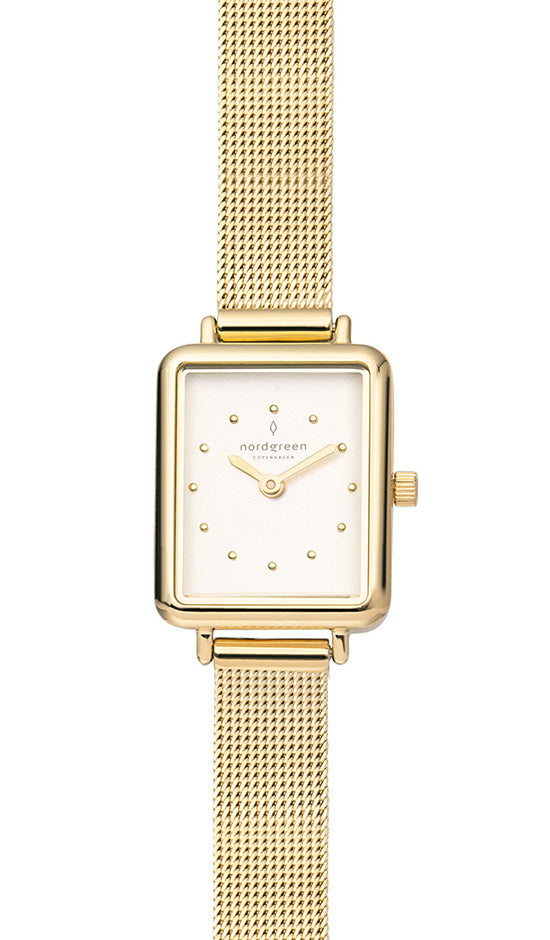 Nordgreen Allure 20mm x 30mm White Dial Gold Mesh Watch