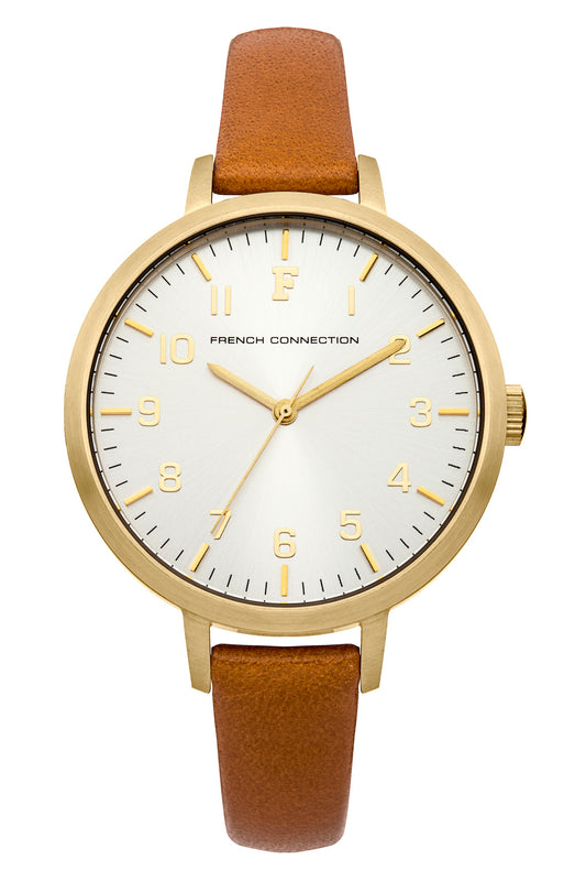 French Connection Rosebery 36mm White Dial Camel Calf Leather Watch