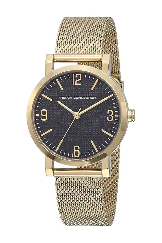 French Connection 33mm Black Dial Gold Mesh Strap Watch