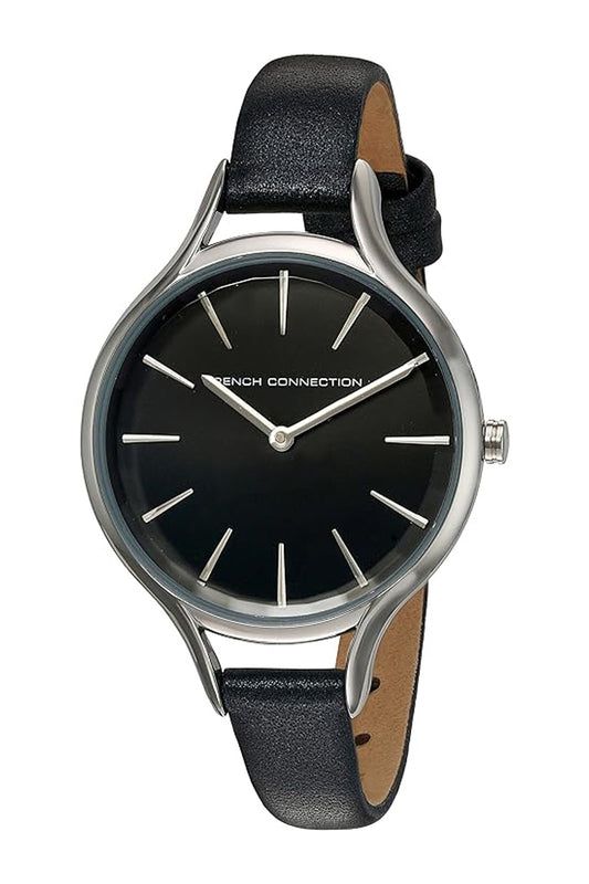 French Connection 32mm Black Dial Black Leather Strap Watch