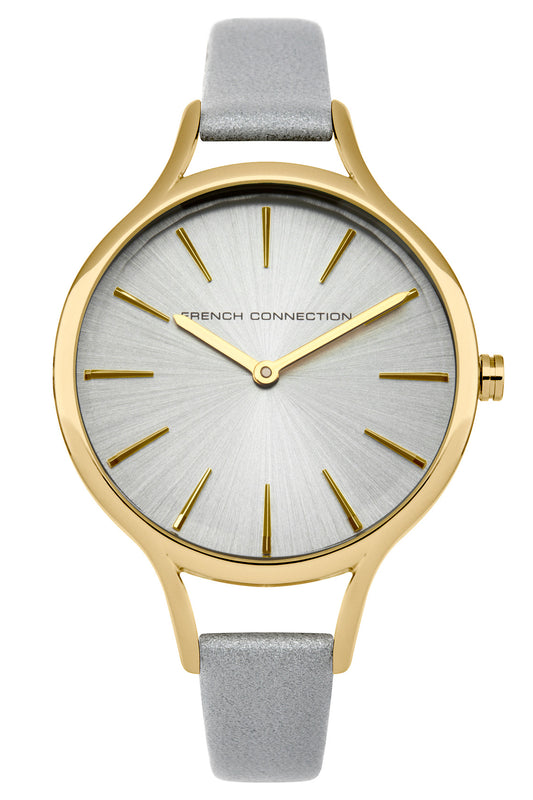 French Connection Daisy Petite 32mm Silver Dial Grey Leather Strap Watch