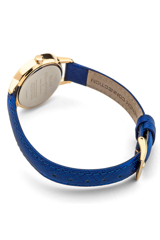 French Connection Mulberrt 30mm White Dial Blue Saffiano Leather Strap Watch