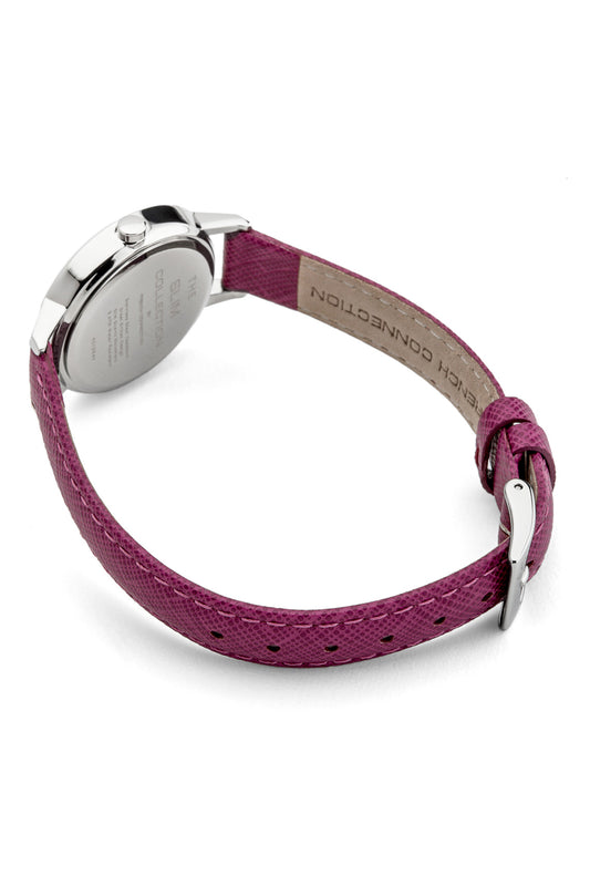 French Connection Mulberrt 30mm White Dial Purple Saffiano Leather Strap Watch