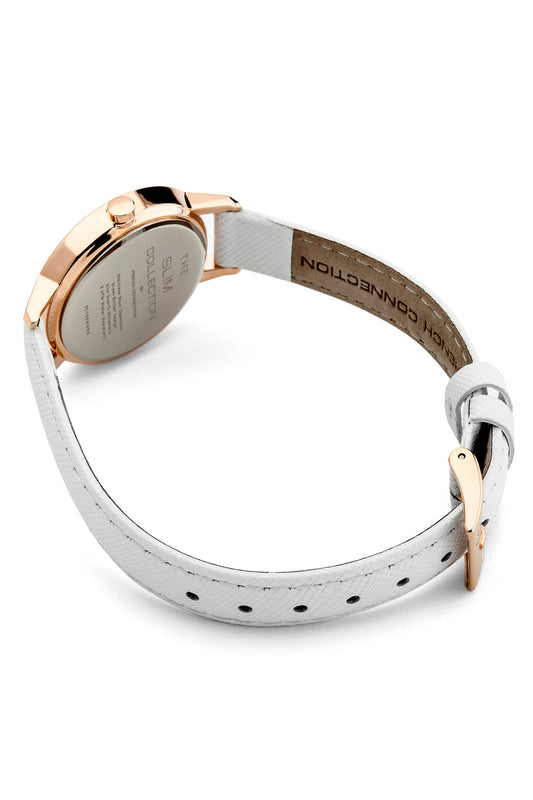 French Connection Mulberrt 30mm White Dial White Saffiano Leather Strap Watch