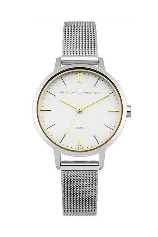 French Connection 30mm White Dial Silver Mesh Strap Watch