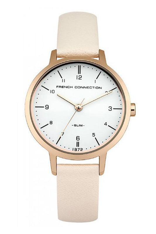 French Connection 30mm White Dial Nude Leather Strap Watch