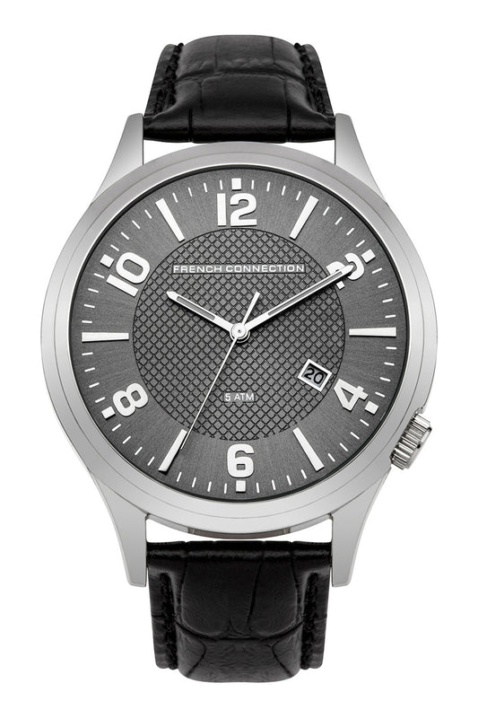 French Connection Cromwell 44m Black Dial Brown Leather Strap Watch