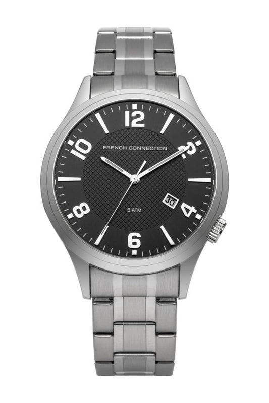 French Connection Cromwell 42mm Black Dial Silver Stainless Strap Watch