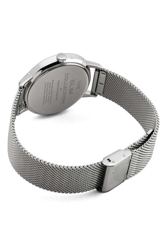 French Connection Newgate 39mm White Dial Stainless Steel Mesh Strap Watch