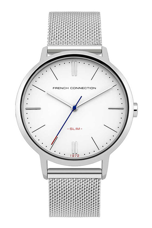 French Connection Newgate 39mm White Dial Stainless Steel Mesh Strap Watch