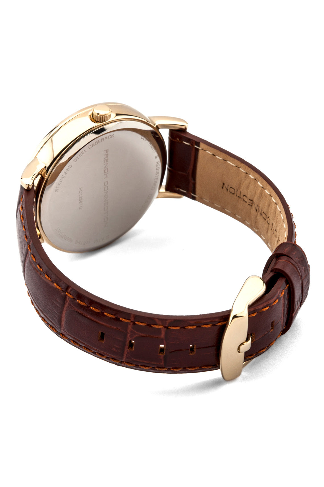 French Connection Gents 42mm White Dial Tan Leather Strap Watch