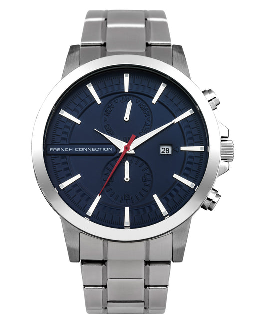 French Connection Regent 45mm Blue Dial Stainless Steel Strap Watch