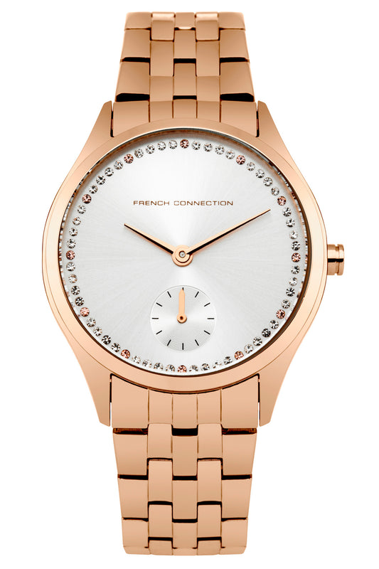 French Connection Louisa 35mm Silver Dial Rose Gold Strap Watch