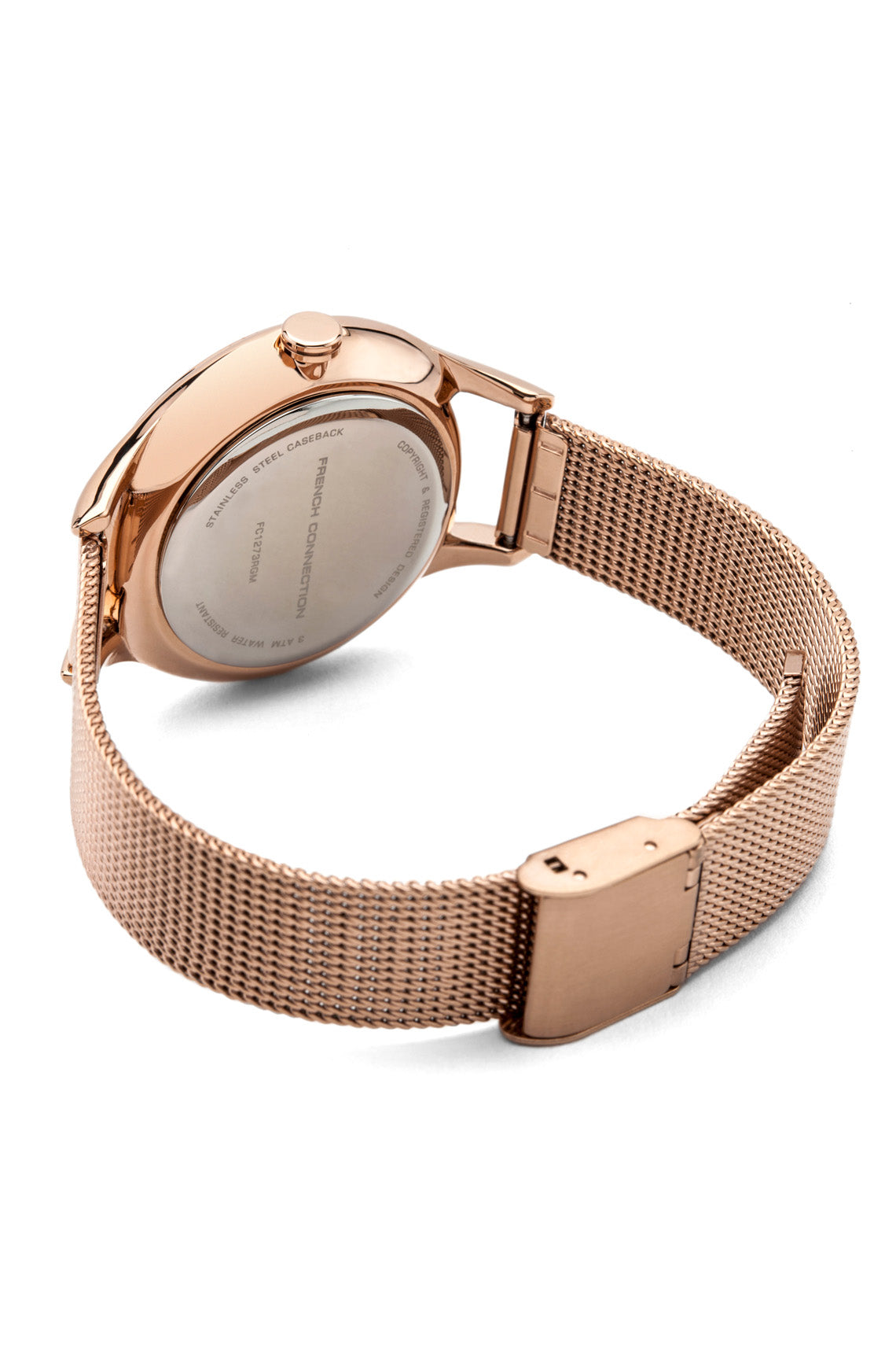 French Connection Daisy Grand 36mm White Dial Rose Gold Mesh Strap Watch