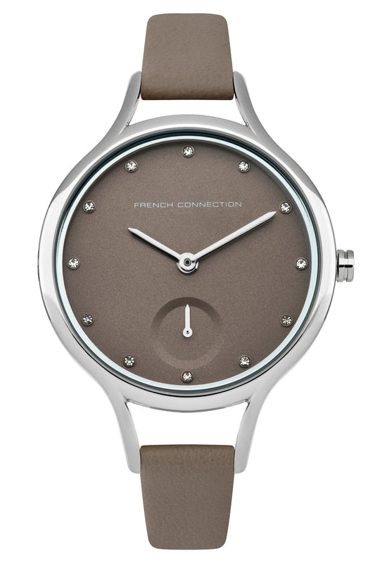 French Connection 32mm Grey Dial Grey Leather Strap Watch