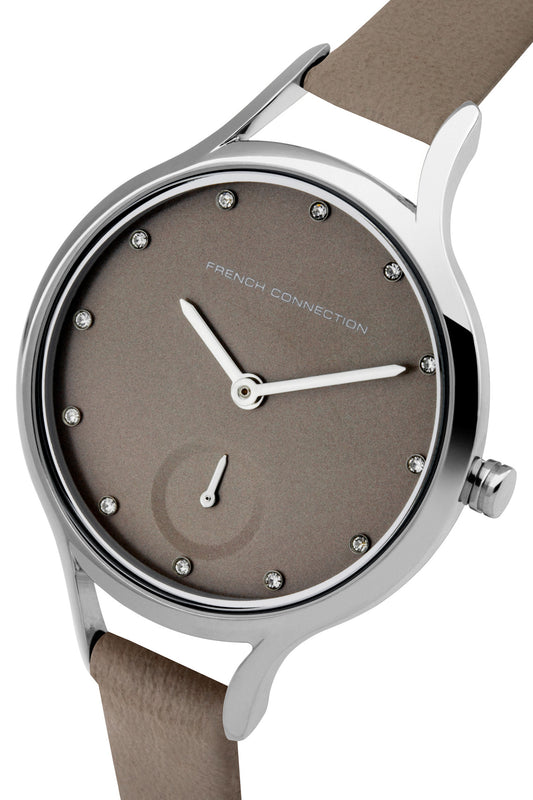 French Connection 32mm Grey Dial Grey Leather Strap Watch