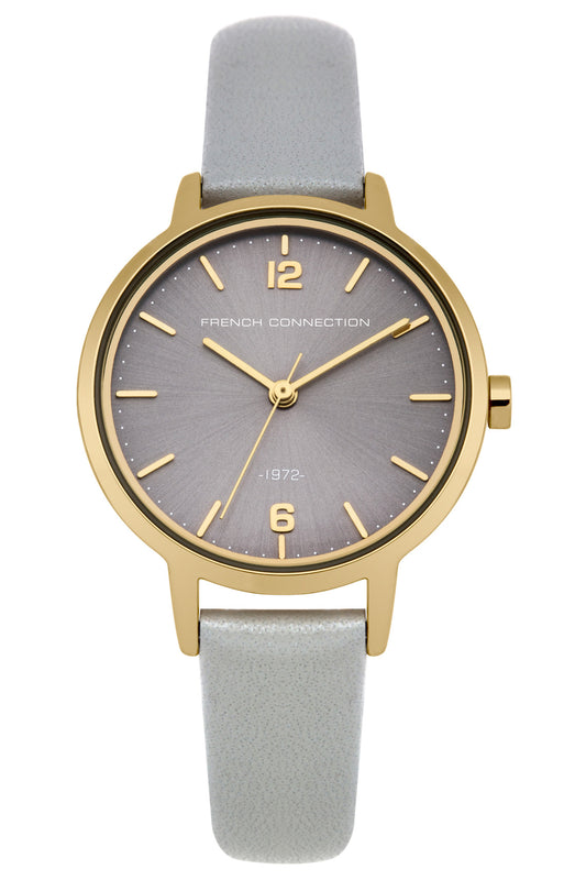 French Connection Newgate 42mm Grey Dial Grey Pearlised Leather Strap Watch