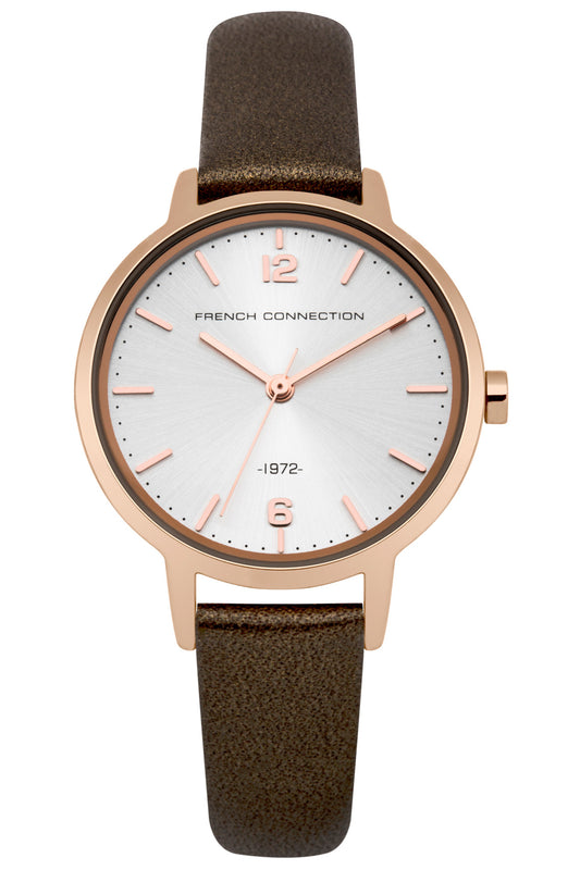French Connection Ladies 31mm Grey Dial Brown Leather Strap Watch