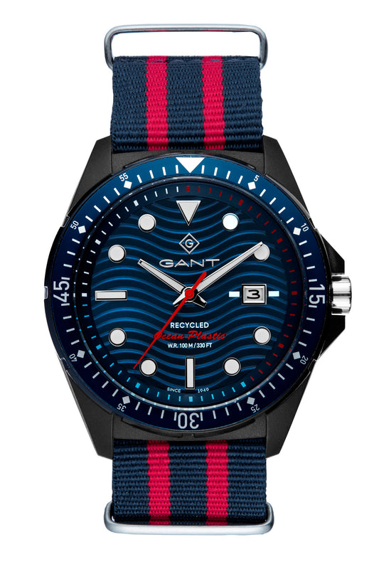 Gant ROP 45mm Blue Dial Red and Blue Ocean Plastic Nato Strap Watch