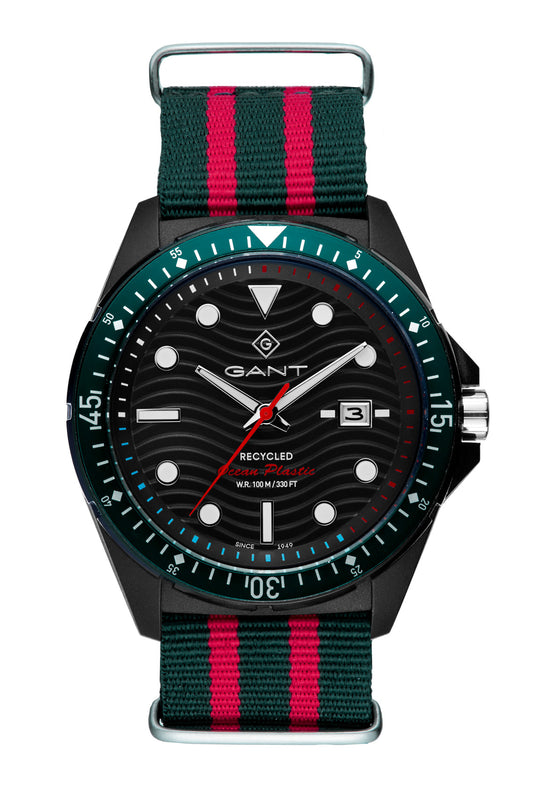 Gant ROP 45mm Black Dial Red and Green Ocean Plastic Nato Strap Watch