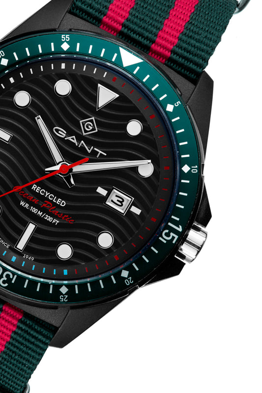 Gant ROP 45mm Black Dial Red and Green Ocean Plastic Nato Strap Watch