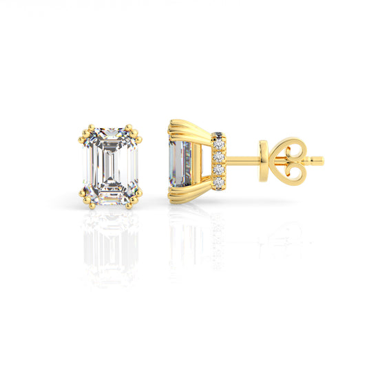 GEORGINI ELEGANT ESSENTIALS 7MM EMERALD CUT HIDDEN HALO STUD GOLD