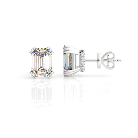 GEORGINI ELEGANT ESSENTIALS 7MM EMERALD CUT HIDDEN HALO STUD SILVER