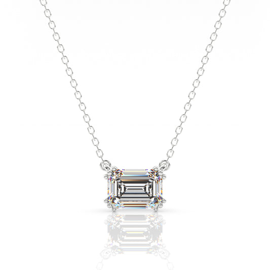 GEORGINI ELEGANT ESSENTIALS 7MM EMERALD CUT HIDDEN HALO PENDANT SILVER