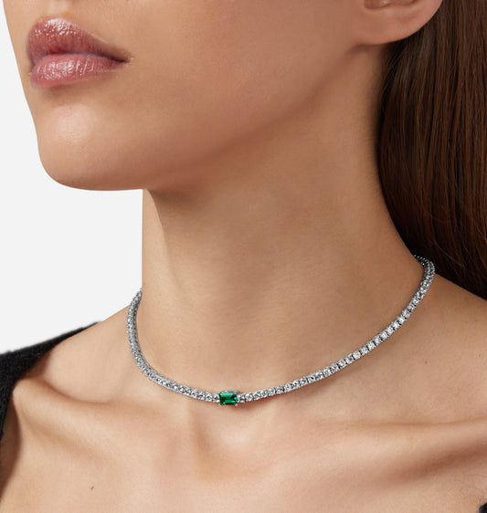Chiara Ferragni Emerald Silver and Green Zirconia Necklace