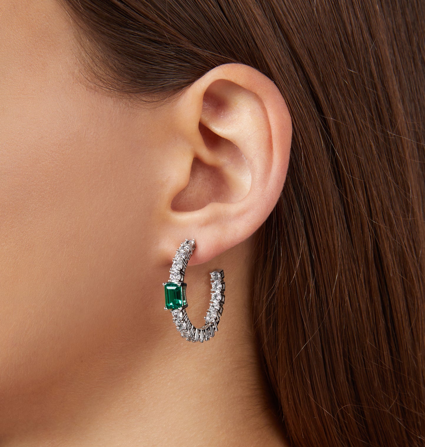 Chiara Ferragni Emerald Silver and Green Zirconia Hoop Earrings