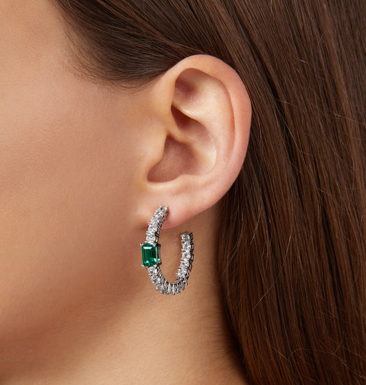 Chiara Ferragni Emerald Silver and Green Zirconia Hoop Earrings