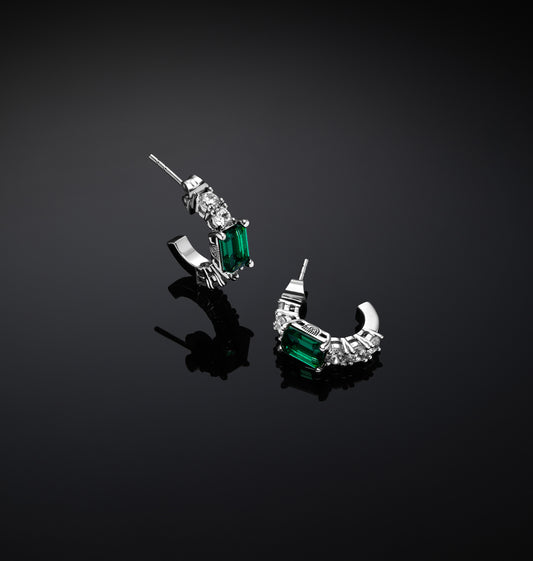 Chiara Ferragni Emerald Silver and Green Zirconia Small Hoop Earrings