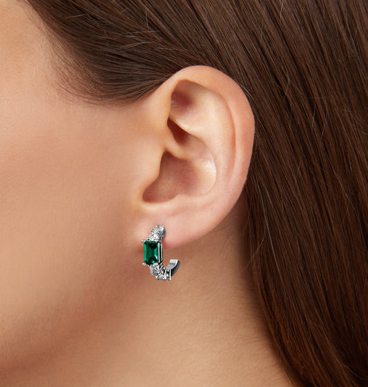 Chiara Ferragni Emerald Silver and Green Zirconia Small Hoop Earrings