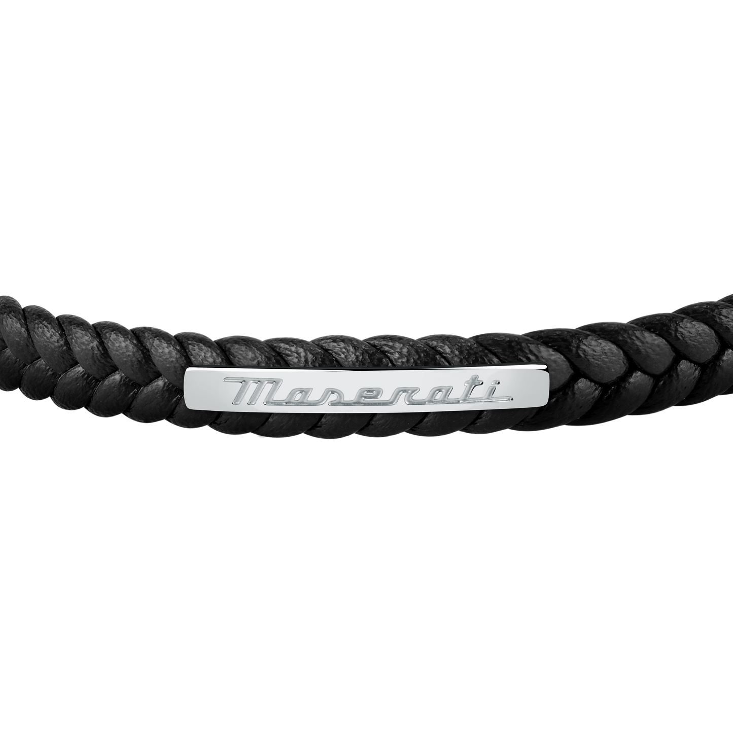 Maserati Black with Silver Recycled Leather 225mm Bracelet