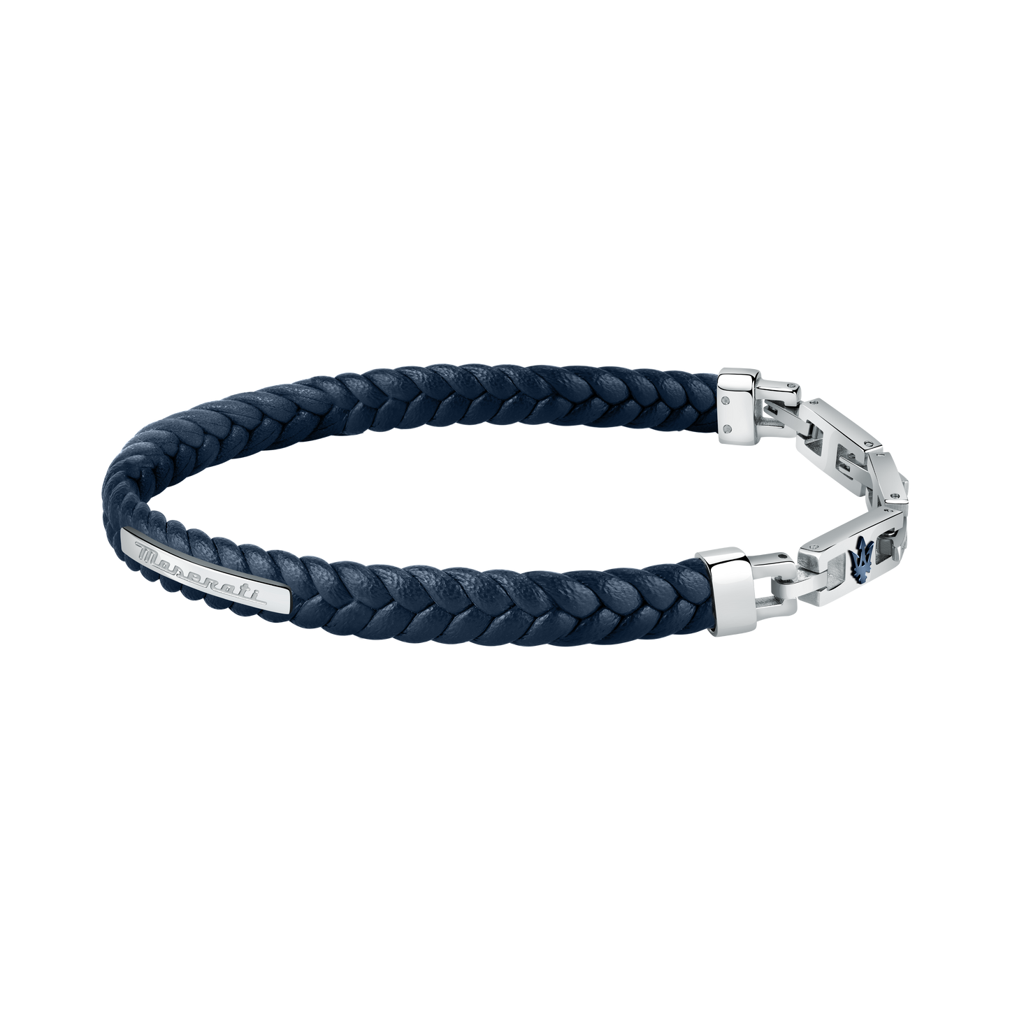 Maserati Blue with Silver Recycled Leather 225mm Bracelet